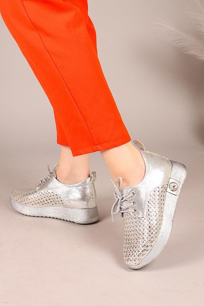 Birikon FLUFF Pantofi cu șireturi cu piatră laser SILVER