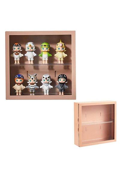 COOYA 2-Layer Collectible Display Box, Wall Mounted, With Side Door, Suitable for Bedroom, Study, Pink