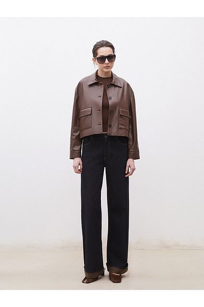 LC Waikiki Shirt Collar Women's Leather Look Jacket
