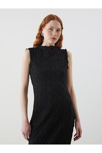 LC Waikiki Stand Collar Self Patterned Dress