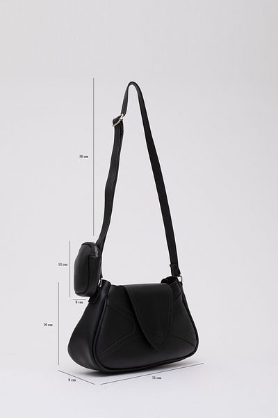 SHAKA Black Shk96 Faux Leather Single Compartment Hand and Shoulder Bag with Wallet L:18 E:32 W:8 cm
