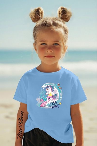 New Shine 1 tricou este un cadou pentru achiziții de 6 și mai sus în coș - Tricou pentru copii supradimensionat cu imprimeu Surfing Unicorn