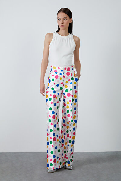 GİZİA Renkli Puantiye Desenli Bol Paça Pantolon