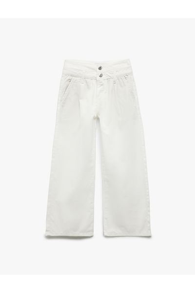 Koton New Season High Waist Relaxed Cut Wide Leg Jean Trousers