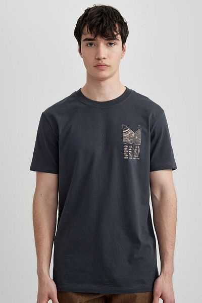DeFacto Slim Fit Slim Fit Crew Neck Printed Short Sleeve Cotton T-Shirt C2131Ax24Sm