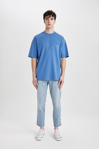 DeFacto Tricou confortabil cu mânecă scurtă cu imprimeu cu decolteu - Comfort Regular Fit C2136ax24sm