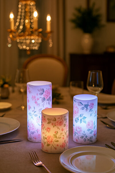 Arma House 3'lü Rose Renk Değiştiren Kumandalı Led Mum Seti