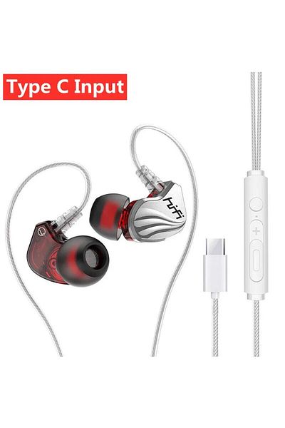 Choice سماعات أذن سلكية بمدخل من النوع C باللون الفضي، مزودة بتقنية HIFI 6D Surround Bass، مقاس 3.5 مم، سماعة أذن رياضية من النوع C، مقاومة للماء