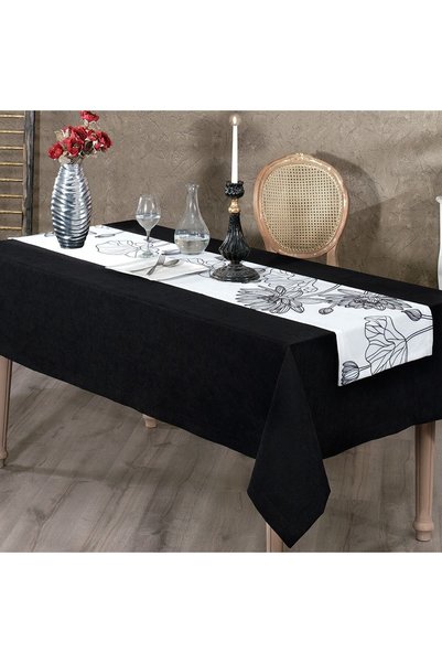 Solinas Collection Jasmine White - Black Runner și Honeycomb Black Față de masă cu imprimeu digital