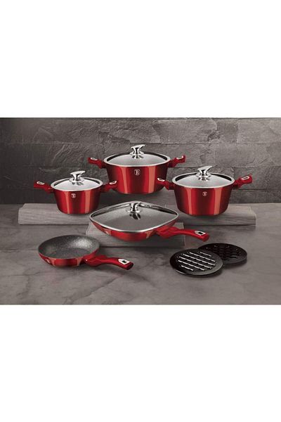 Berlinger Burgundy Metallic Line 11-Piece Marble Top Dinnerware Set