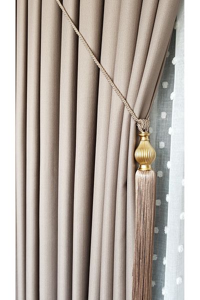Yuka Linen Textured Milk Coffee Panel Background Curtain, Luxury Heavy Weight Single Wing
