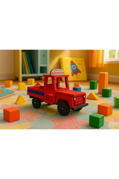 Home Al Yazmalım Ahşap Oyuncak Kamyon | Nostaljik Kırmızı Kamyonet Oyuncağı