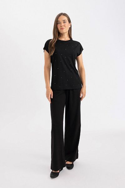 DeFacto Crew Neck Embroidered Short Sleeve T-Shirt C1877AX24SP