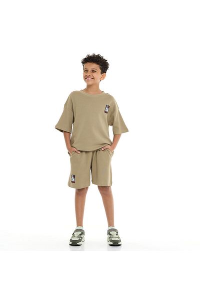 Victor and Jane Boys' Cord Set – Olive T-Shirt and Shorts Outfit with Label Detail