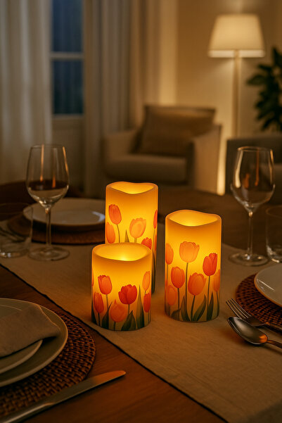 Arma House 3'lü Flowers Renk Değiştiren Kumandalı Led Mum Seti