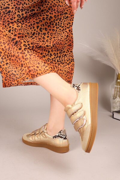 Birikon Caliras Velcro Garnished Sneakers Gold