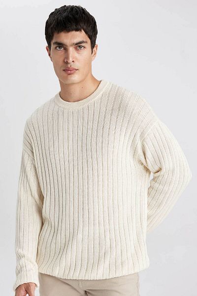 DeFacto Relax Fit Basic Plain Strickpullover mit Rundhalsausschnitt B9723ax24sp