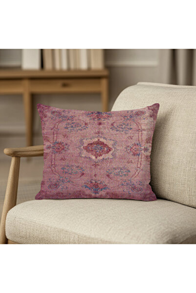 TURKISHRUG KINGDOM غطاء وسادة مربع من القطن المزخرف باللون الوردي ذو الطباعة ...