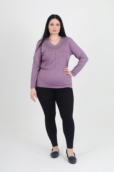 GNR Large Size Lycra V-Neck Pearl Embroidered Blouse