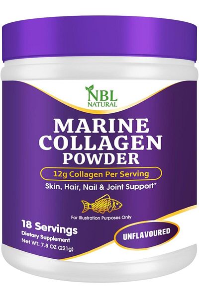 NBL Natural Marine Collagen Powder, Unflavoured, 12g Collagen Per Serving, 221g, 18 Servings
