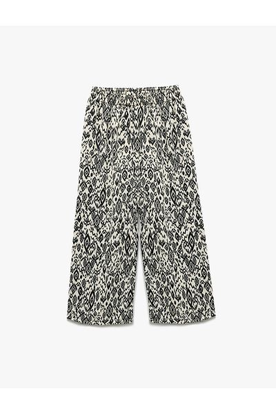 Koton New Season Patterned Wide Leg Trousers with Elastic Waist