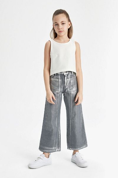 DeFacto Mädchen-Jeanshose mit weitem Bein und weitem Bein, glänzend, C2019a824sp