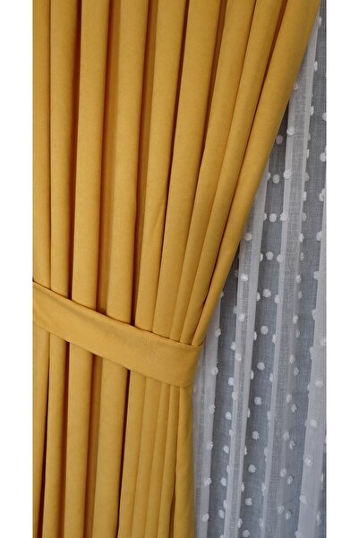 Yuka Diamond Double Wing Yellow Velvet Textured 1/3 Dense Pleated Plain Background Curtain Heavy Weight