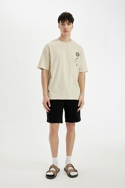 DeFacto Comfort Regular Fit Comfortable Fit Crew Neck Printed Short Sleeve T-Shirt C1867Ax24Sm