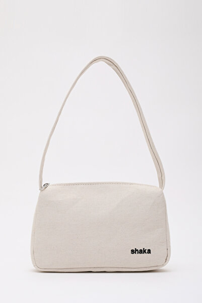 SHAKA Cream Shk148 Canvas Fabric Lined Zippered Hand and Arm Bag