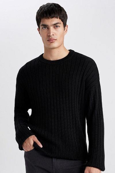 DeFacto Relax Fit Crew Neck Basic Plain Knitwear Sweater B9723Ax24Sp
