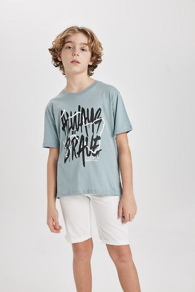 DeFacto Boy's Crew Neck Printed Short Sleeve T-Shirt C1915a824sm
