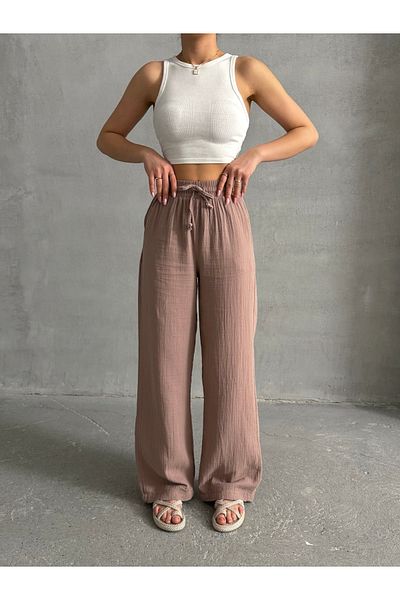 BEJNA Damen Palazzo-Hose aus Musselin in Dusty Rose