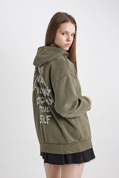 DeFacto Oversize Hooded Back Printed Sweatshirt - Washable Pale Effect C2105ax24sp