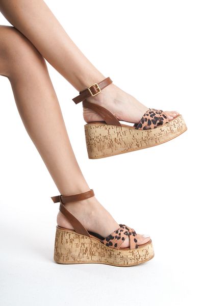 bolemo Sandale de damă cu toc pană Leopard Tan