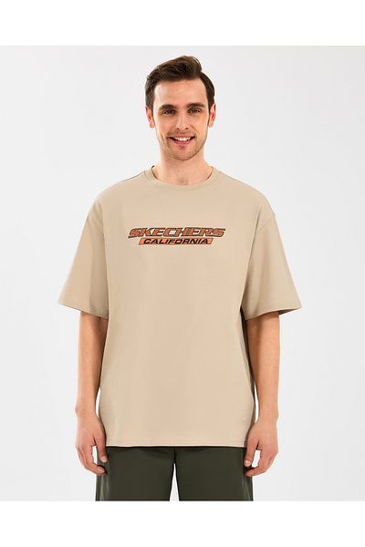 SKECHERS M Ανδρικό μπλουζάκι με γραφικό μπλουζάκι βαρέως βάρους Μπεζ μπλουζάκι S2510155-211