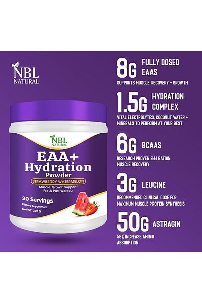 NBL Natural EAA Hydration EAAs + BCAA Powder Muscle Recovery, Strength, Muscle Building, 30 Serving
