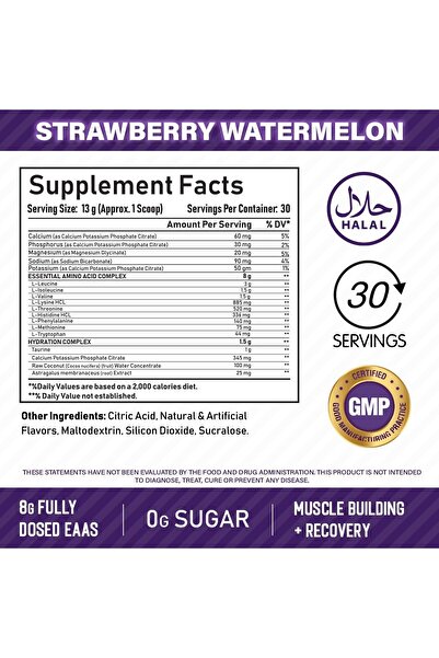 NBL Natural EAA Hydration EAAs + BCAA Powder Muscle Recovery, Strength, Muscle Building, 30 Serving