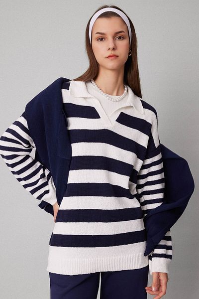 DeFacto Regular Fit Striped Polo Neck Hijab T-Shirt Tunic C2850Ax24Sp