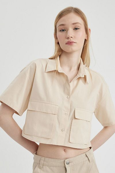 DeFacto Coool Oversize Wide Fit Popeline Kurzarm-Crop-Shirt C0739ax24sp