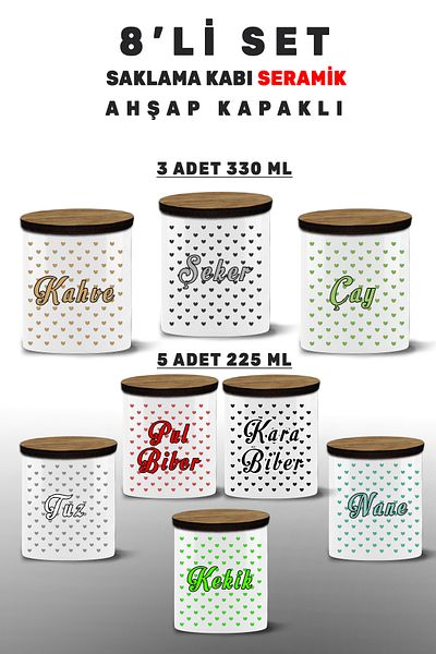 Bytwo 8 Pcs Storage Container: Salt, Pepper, Curry Powder, Sheik, Coffee, Spices, Mint, Thyme