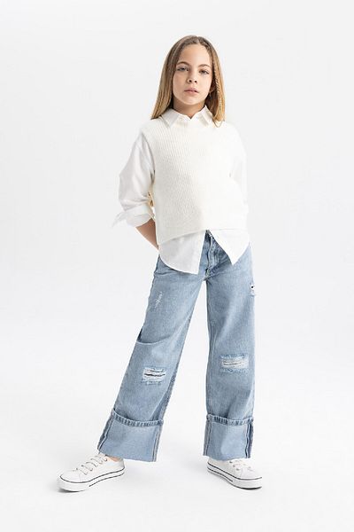 DeFacto Girl's Crew Neck Basic Plain Knitwear Sweater C3175A823Au