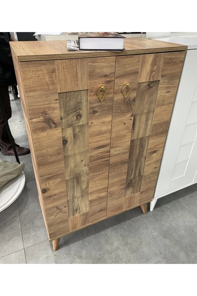 Evistro Ahşap Ayakkabılık Panjur Kapak Meşe 4 Raflı Demonte