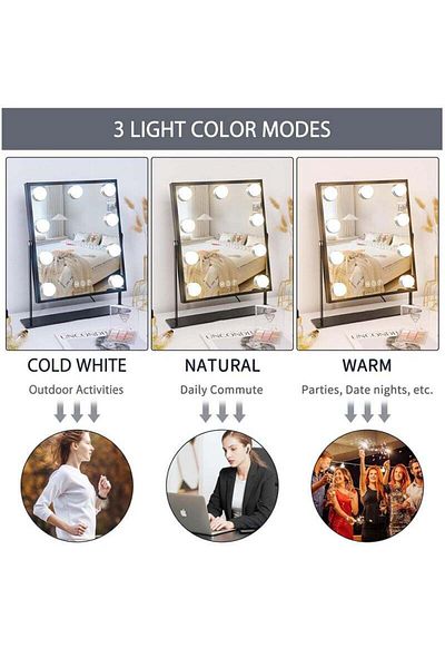 COOYA Light Lighted Makeup Mirror, Smart Touch Control 3 Colors, Dimable Light Detachable, 360°Rotation