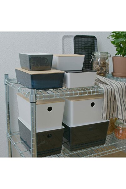 IKEA KUGGIS Box with lid, white/bamboo, 26 x 35 x 15 cm