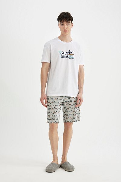 DeFacto Pajama Set with Regular Fit Printed Short Sleeve Shorts C2884AX24SM