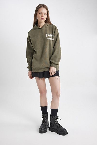 DeFacto Oversize Hooded Back Printed Sweatshirt - Washable Pale Effect C2105ax24sp
