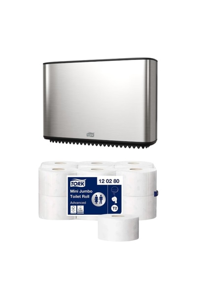 TORK Pachet dispenser hartie igienica + hartie igienica Tork Mini Jumbo, T2 -...