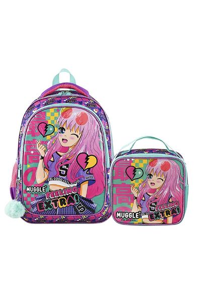 MUGGLE 2 Compartment Anime School Bag + Lunch Box with Thermos