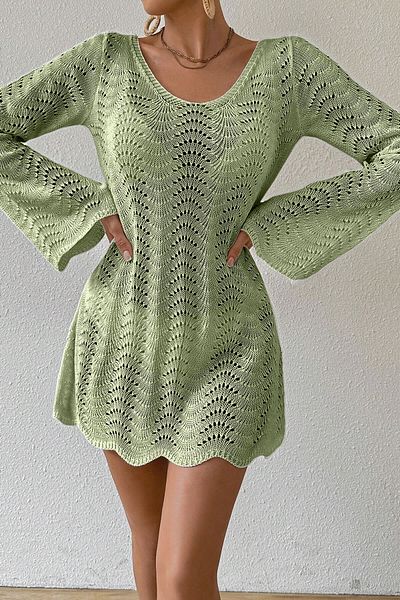 TRQOM Rochie de plajă casual, cu mâneci clopot, cu decolteu în V, fără spate