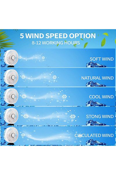 COOYA Portable Fan for Traveling with Base, 5000mAh Personal Fan that Blow Cold Air, 5 Speeds Mini Fan